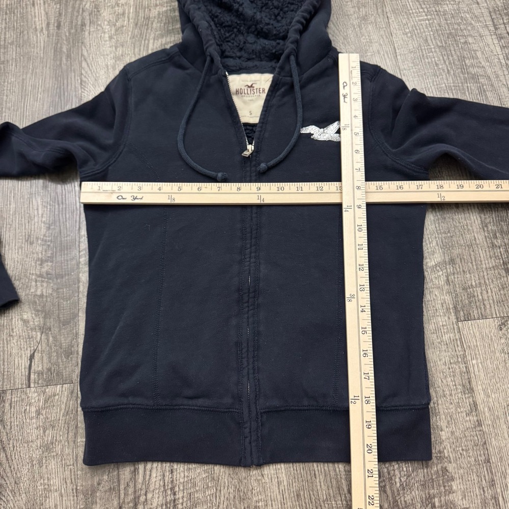 Vintage Y2K Hollister Sherpa Lined Full Zip Sequin Logo Hoodie S - Picture 3 of 6